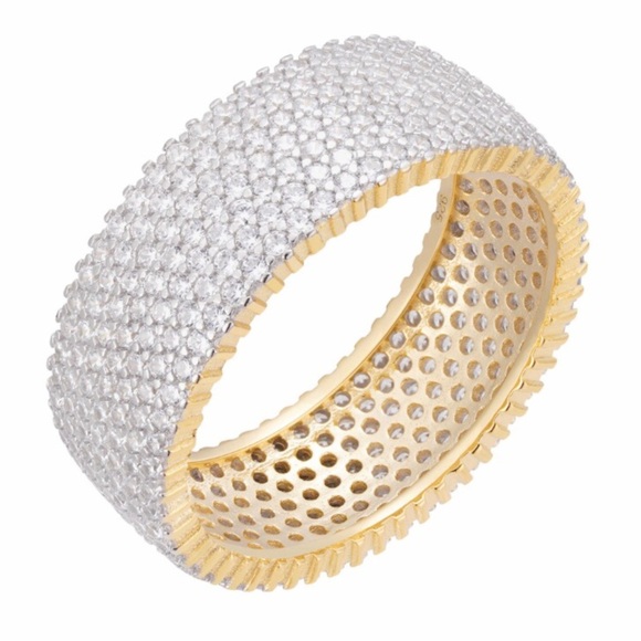 Sterling silver and 18kt gold plated pave band - Picture 5 of 9